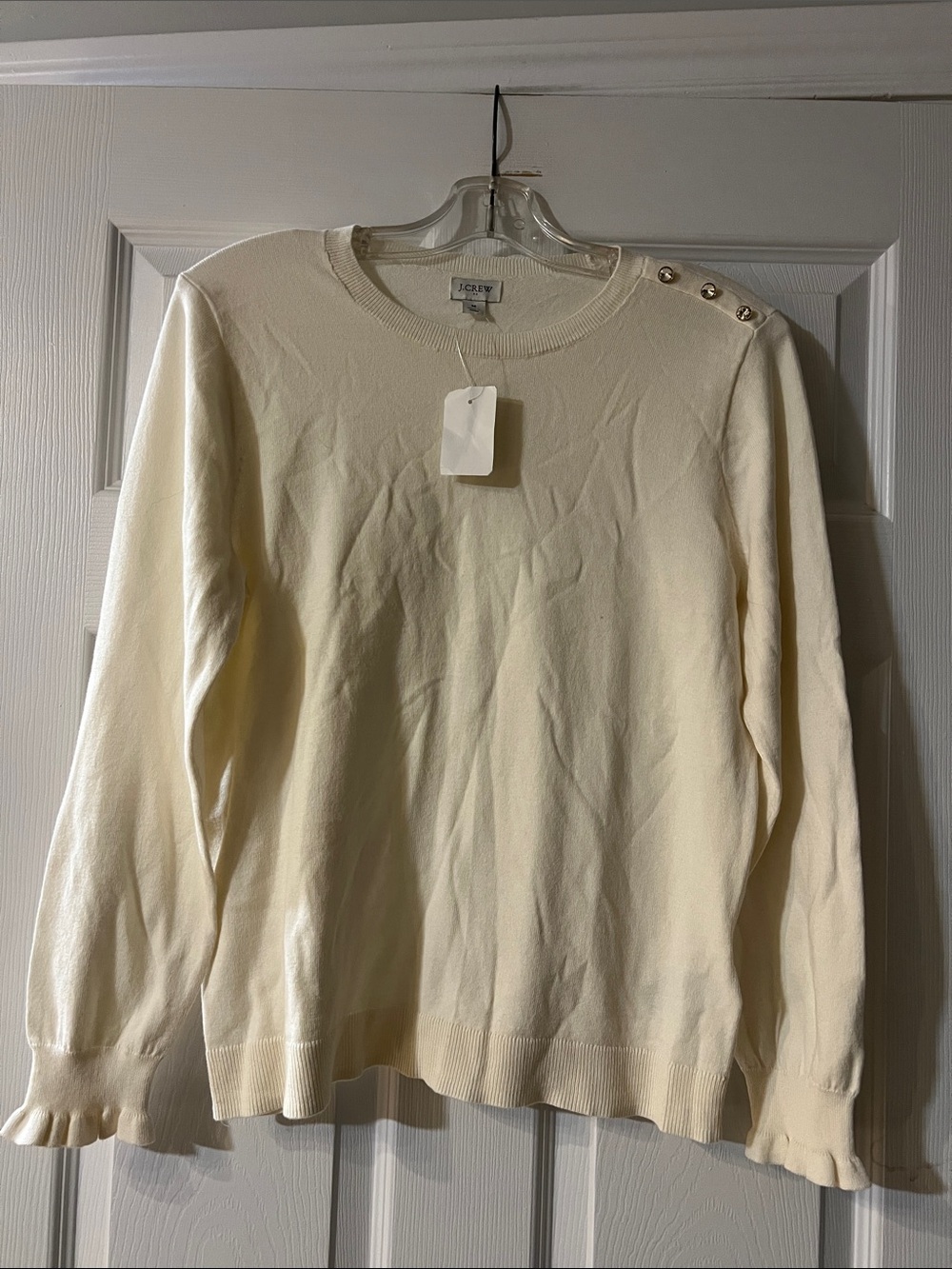 J. Crew Cream Crewneck Sweater with Shoulder Buttons